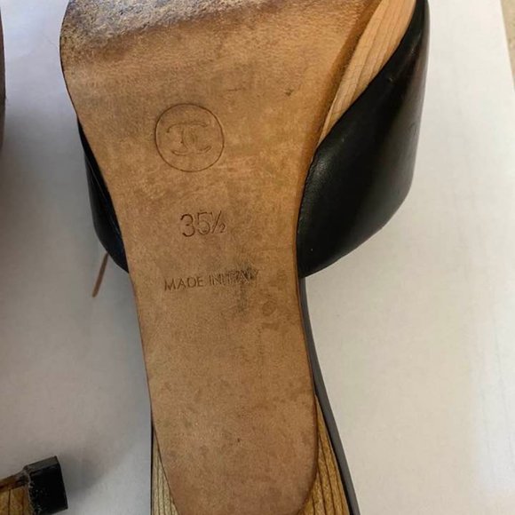 Auth. Chanel Leather Heels Sandals With Wooden Platform Size 5, 5 Made in Italy - Picture 9 of 9